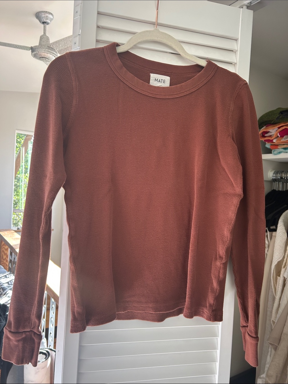 MATE the Label Long-Sleeve Waffle Top in Rust